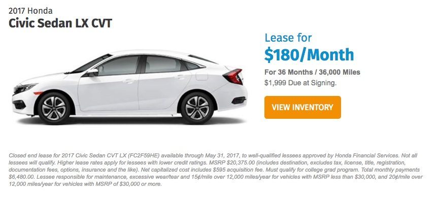 Lease Specials Page Ad Example