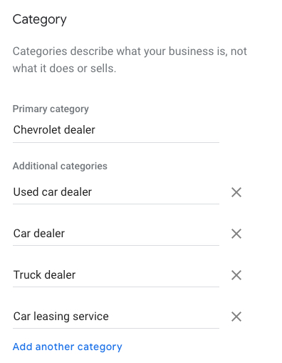 Google My Business Categories