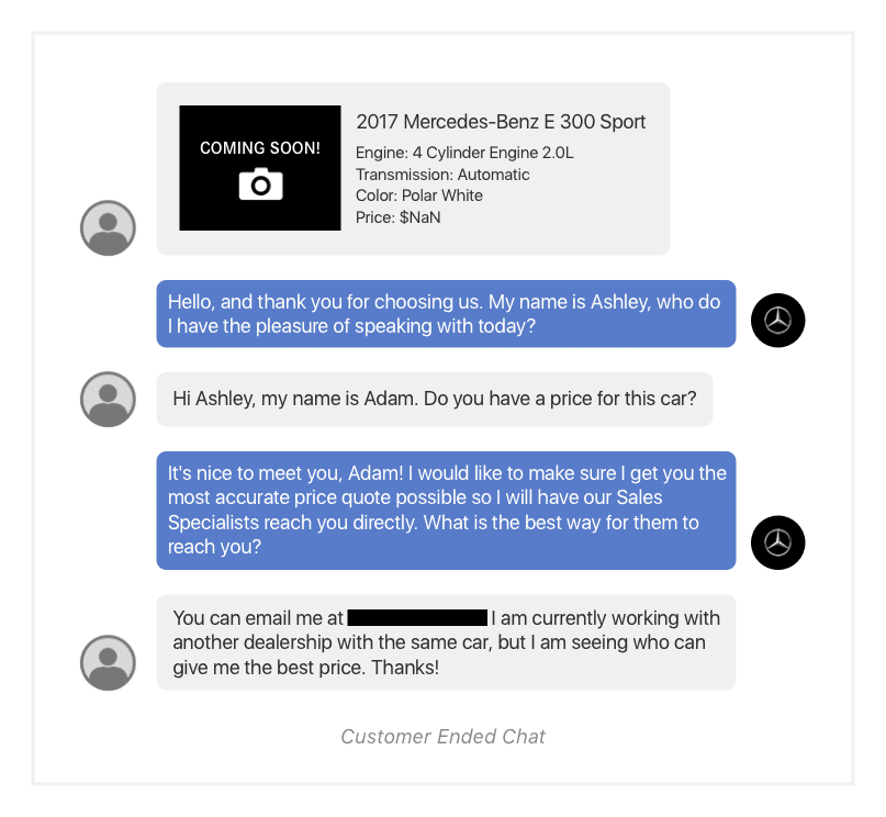 A real chat that took place on a car dealer's website