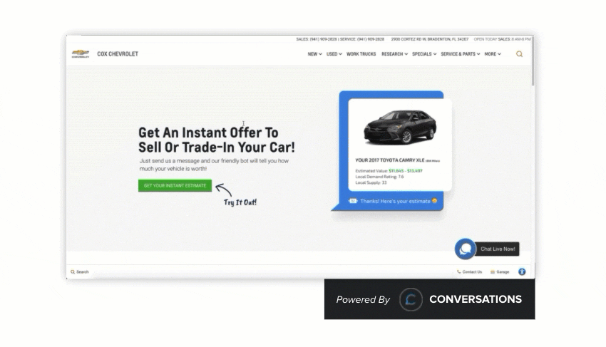Trade-In Landing Page Powered by Conversations